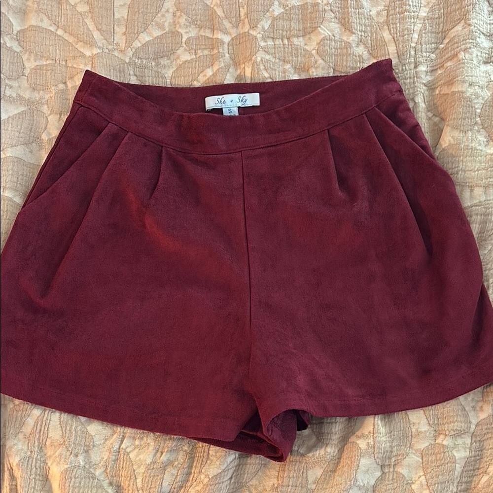 She + Sky Women's Burgundy/Maroon Suede Shorts